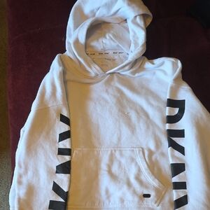 DKNY White Hoodie with Black Sleeve Print